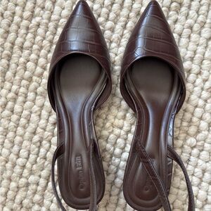 Open Edit Women's Dark Brown Croc-Embossed Flats